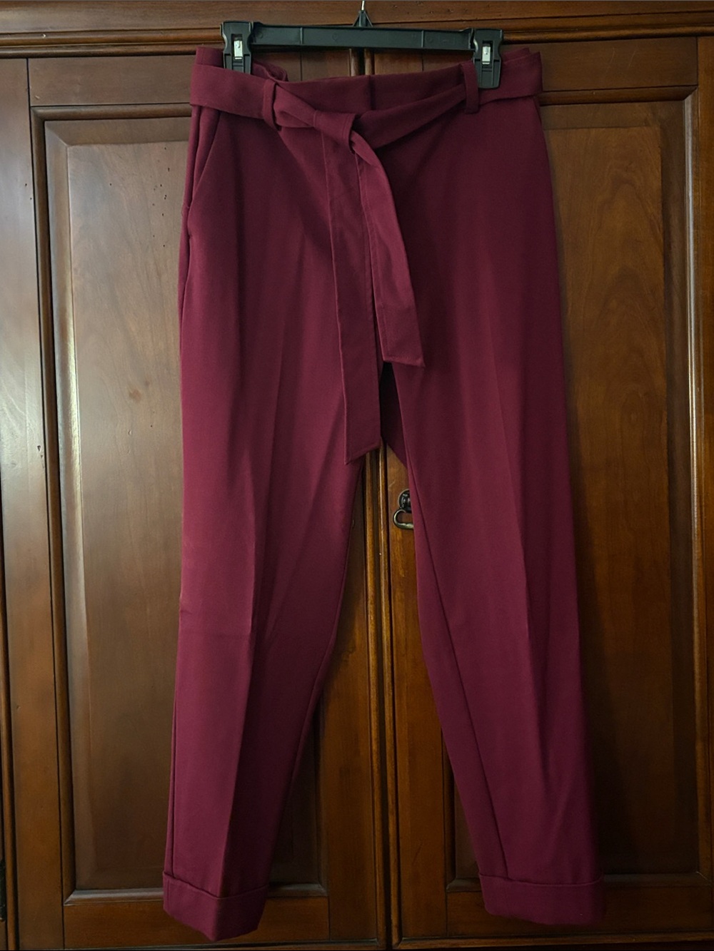 LOFT Burgundy Tie-Waist Tailored Pants